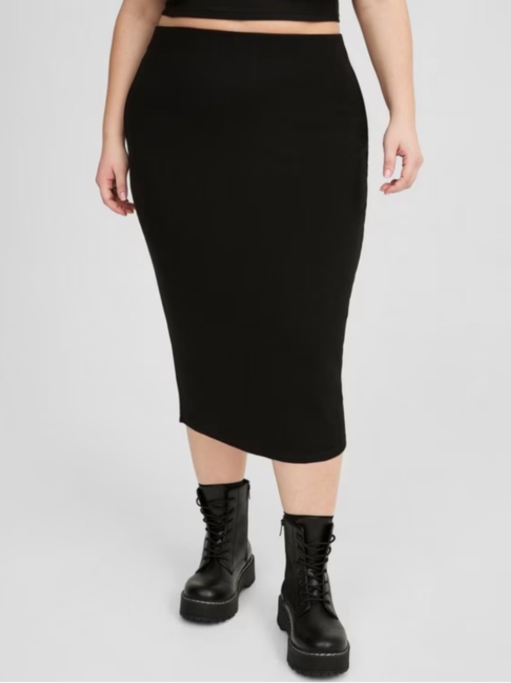 NWT Torrid Ribbed Knit Pull-On Elastic Waist Pencil Column Midi Skirt Black 1X